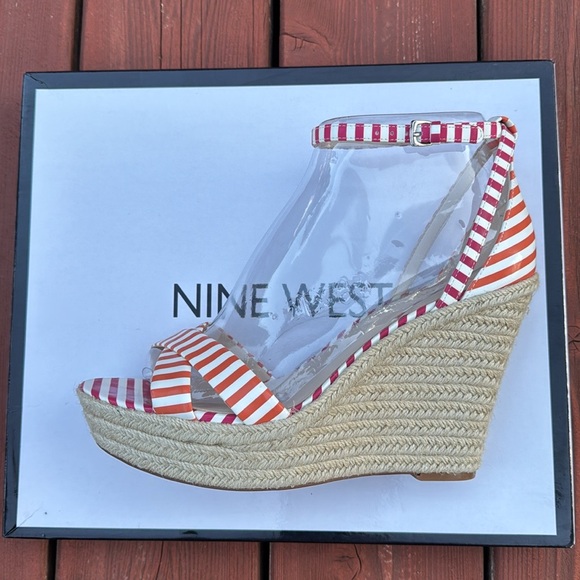 Nine West Striped Wedges in Orange and White - Picture 1 of 15